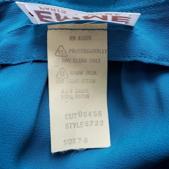 Vintage Turquoise Bird Iris Strapy Back Sheath Midi Dress Cap Sleeve Size Small - Picture 11 of 13